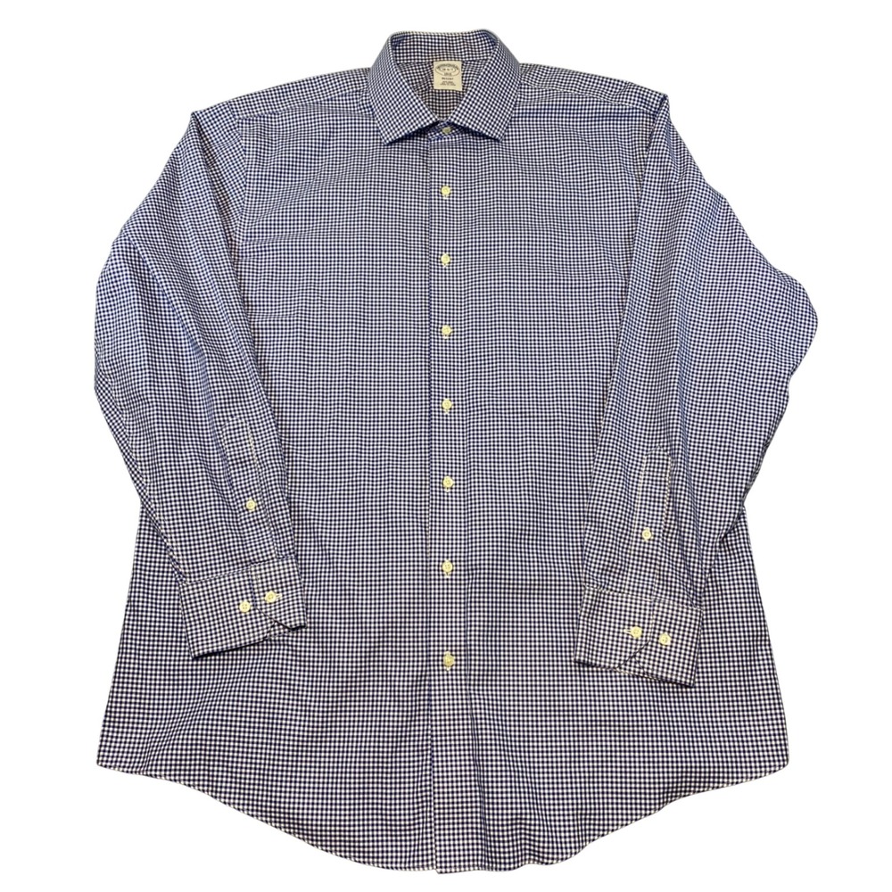 Brooks Brothers 1818 Regent Dress Shirt Mens 18 6/7 Blue Gingham Non-Iron‎